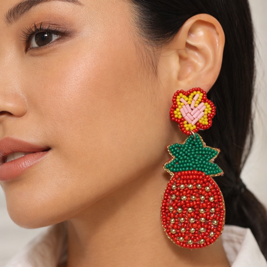 Kay Lee New York | Handmade Beaded Pineapple Statement Earrings - Vacation - Nwt